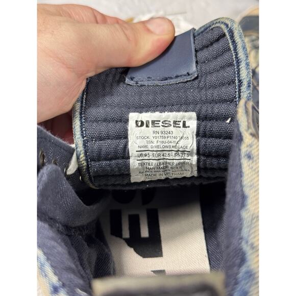 Diesel D-Velows Mid Lace Denim Distressed High Top Sneakers Men’s 9.5 Y2K Grunge main image 7